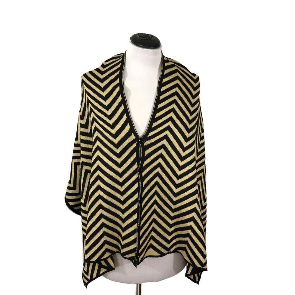 Kendall & James Cardishawl One Size Black‎ and Gold Chevron Pattern 100% Acrylic
